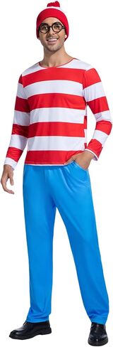 4 Pcs Red and White Striped Shirt with Glasses Hat Pants for Adult Men Women Halloween Costume Cosplay Outfit in Saudi Arabia