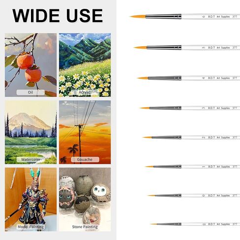 XDT#820 Detail Paint Brush 12 Piece Set for Acrylic Painting, Miniature Paint Brushes for Model Craft and Body Painting, Acrylic Oil Watercolor in Saudi Arabia