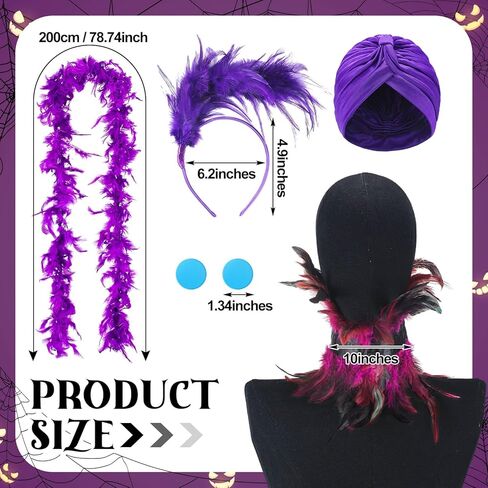 Newcotte 5 Pcs Villain Costume for Women Purple Feather Blue Collar Button Earrings Elastic Hat Feather Headband Halter Scarf Halloween Costume in Saudi Arabia