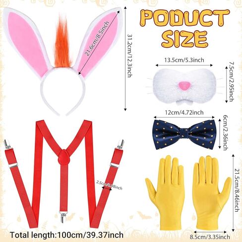 مجموعة إكسسوارات زي أرنب الهالوين مكونة من 11 قطعة تتضمن عصابة رأس على شكل أرنب وقناع الأنف وربطة عنق وربطة عنق صفراء وأرجوانية وقفازات قابلة للتعديل وقلادة من اللؤلؤ وسوار وحامل بلاستيكي للبالغين in Kuwait