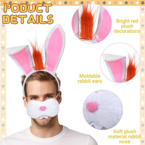 مجموعة إكسسوارات زي أرنب الهالوين مكونة من 11 قطعة تتضمن عصابة رأس على شكل أرنب وقناع الأنف وربطة عنق وربطة عنق صفراء وأرجوانية وقفازات قابلة للتعديل وقلادة من اللؤلؤ وسوار وحامل بلاستيكي للبالغين in Kuwait