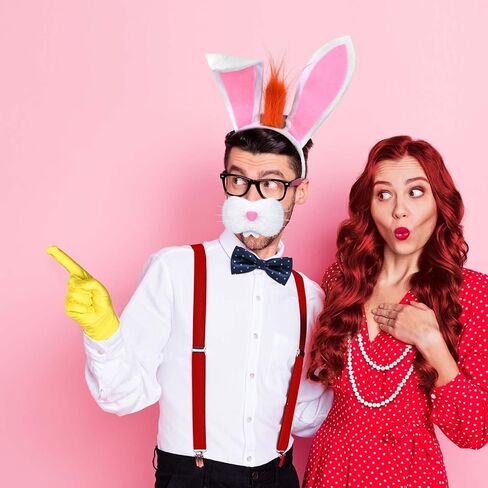 مجموعة إكسسوارات زي أرنب الهالوين مكونة من 11 قطعة تتضمن عصابة رأس على شكل أرنب وقناع الأنف وربطة عنق وربطة عنق صفراء وأرجوانية وقفازات قابلة للتعديل وقلادة من اللؤلؤ وسوار وحامل بلاستيكي للبالغين in Kuwait