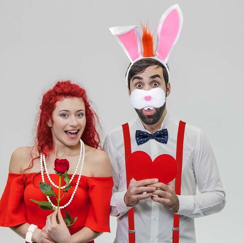 مجموعة إكسسوارات زي أرنب الهالوين مكونة من 11 قطعة تتضمن عصابة رأس على شكل أرنب وقناع الأنف وربطة عنق وربطة عنق صفراء وأرجوانية وقفازات قابلة للتعديل وقلادة من اللؤلؤ وسوار وحامل بلاستيكي للبالغين in Kuwait