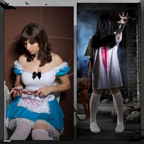 2 حزمة من ملابس الهالوين التنكرية المزدوجة تتضمن 2 شعر مستعار و2 شبكة شعر و4 مشابك شعر وزوجين من الجوارب زي الهالوين للفتيات في حفلات أعياد الميلاد وإكسسوارات الأداء in Kuwait