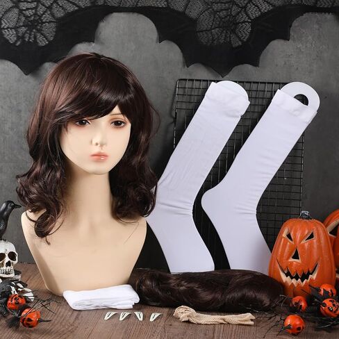 2 حزمة من ملابس الهالوين التنكرية المزدوجة تتضمن 2 شعر مستعار و2 شبكة شعر و4 مشابك شعر وزوجين من الجوارب زي الهالوين للفتيات في حفلات أعياد الميلاد وإكسسوارات الأداء in Kuwait