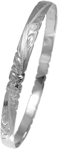 Arthur's Jewelry 925 Sterling Silver Hawaiian Scroll Plumeria Flower 6mm Cut Out Edge Bangle Size 7-9 in Saudi Arabia