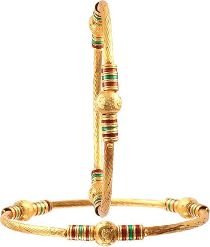 أساور JewarHaat مكونة من قطعتين من مجوهرات Kada مطلية بالذهب للاستخدام اليومي مصنوعة يدويًا من مجوهرات Meena للنساء in Kuwait
