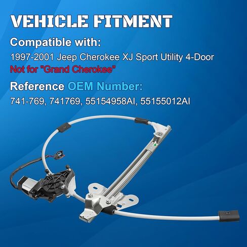 741-768 Power Window Regulator with Motor Front Driver Side Compatible with 1997-2001 Jeep Cherokee XJ Sport Utility 1997 1998 1999 2000 2001, 4-Door in Saudi Arabia