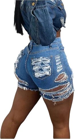 SOLY HUX Women's Y2k Ripped Jeans High Waisted Distressed Skinny Denim Shorts with Pocket in Saudi Arabia
