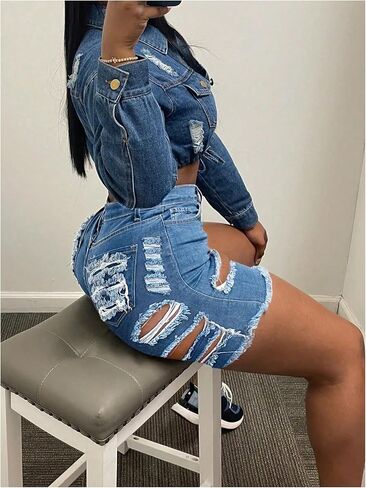 SOLY HUX Women's Y2k Ripped Jeans High Waisted Distressed Skinny Denim Shorts with Pocket in Saudi Arabia