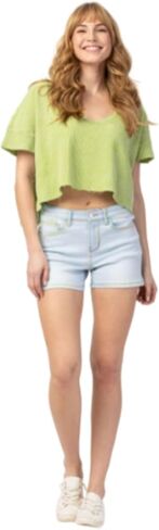 Judy Blue MID-Rise Rainbow Thread Light Wash Denim Shorts 150103-3X in Saudi Arabia