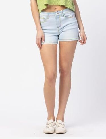 Judy Blue MID-Rise Rainbow Thread Light Wash Denim Shorts 150103-3X in Saudi Arabia