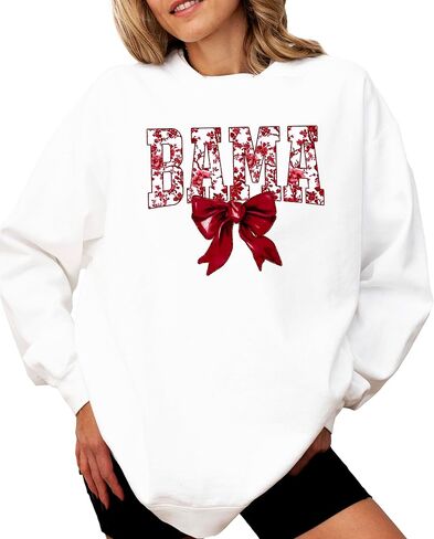Olive Loves Apple Bama Sweatshirt with Crimson Coquette Bow Alabama School Pride Red Floral Sweater for Adults in Saudi Arabia