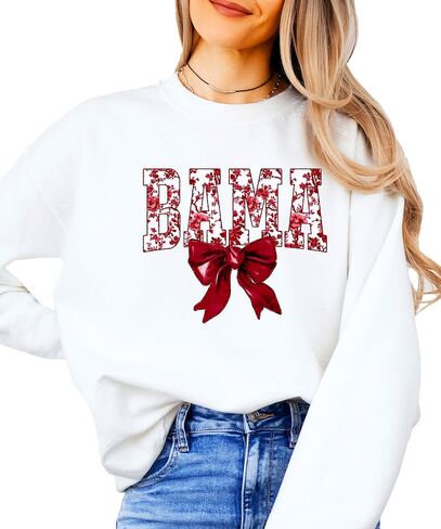 Olive Loves Apple Bama Sweatshirt with Crimson Coquette Bow Alabama School Pride Red Floral Sweater for Adults in Saudi Arabia