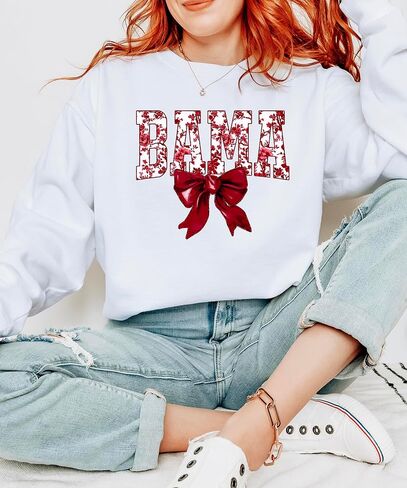 Olive Loves Apple Bama Sweatshirt with Crimson Coquette Bow Alabama School Pride Red Floral Sweater for Adults in Saudi Arabia