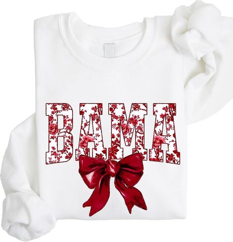 Olive Loves Apple Bama Sweatshirt with Crimson Coquette Bow Alabama School Pride Red Floral Sweater for Adults in Saudi Arabia