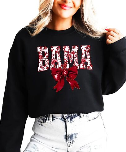 Olive Loves Apple Bama Sweatshirt with Crimson Coquette Bow Alabama School Pride Red Floral Sweater for Adults in Saudi Arabia