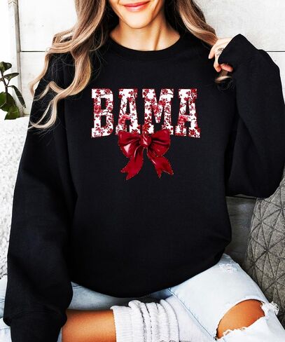 Olive Loves Apple Bama Sweatshirt with Crimson Coquette Bow Alabama School Pride Red Floral Sweater for Adults in Saudi Arabia
