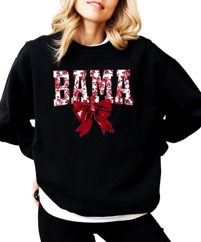 Olive Loves Apple Bama Sweatshirt with Crimson Coquette Bow Alabama School Pride Red Floral Sweater for Adults in Saudi Arabia