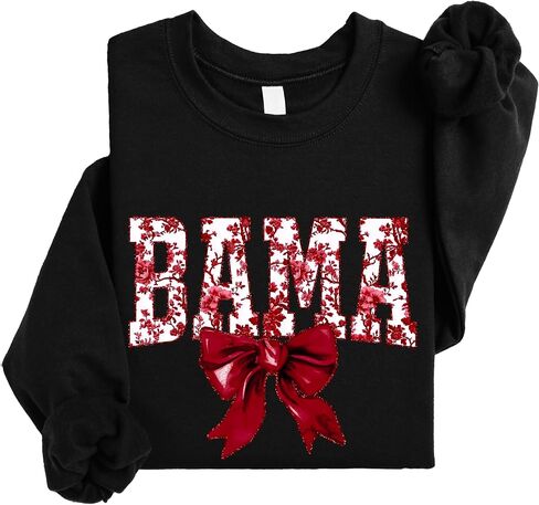 Olive Loves Apple Bama Sweatshirt with Crimson Coquette Bow Alabama School Pride Red Floral Sweater for Adults in Saudi Arabia