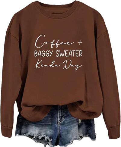 Coffee Sweatshirts for Women Coffee Baggy Sweater Crewneck Sweatshirt Graphic Casual Lightweight Pullover Tops in Saudi Arabia