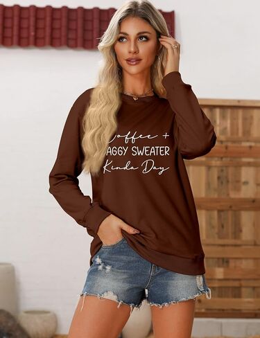 Coffee Sweatshirts for Women Coffee Baggy Sweater Crewneck Sweatshirt Graphic Casual Lightweight Pullover Tops in Saudi Arabia