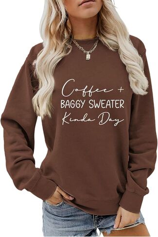 Coffee Sweatshirts for Women Coffee Baggy Sweater Crewneck Sweatshirt Graphic Casual Lightweight Pullover Tops in Saudi Arabia