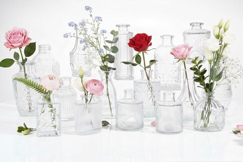 16 Pack Glass Bud Vases for Centerpieces - Bulk Small Flower Vases Set of 16, Mini Vintage Vases, 4 Styles for Party, Wedding Decorations, Baby Shower, Home Table Flower Décor (Clear) in Saudi Arabia