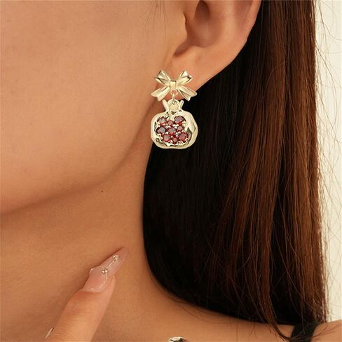 Dreuyet Pomegranate Earrings Necklace Set for Women Dainty 18k Gold Plated Premium CZ Inlay Red Pomegranate Huggie Hoop Earrings and Necklace Charm Fruit Personalized Birthday Jewelry in Saudi Arabia