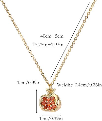 Dreuyet Pomegranate Earrings Necklace Set for Women Dainty 18k Gold Plated Premium CZ Inlay Red Pomegranate Huggie Hoop Earrings and Necklace Charm Fruit Personalized Birthday Jewelry in Saudi Arabia