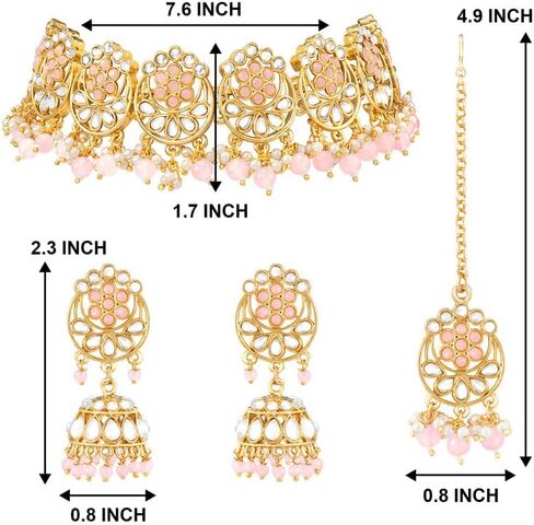 Aheli Traditional Gold Plated Kundan Choker Necklace Jhumki Earring & Maang Tikka Ethnic Jewelry Set Gift for Women in Saudi Arabia
