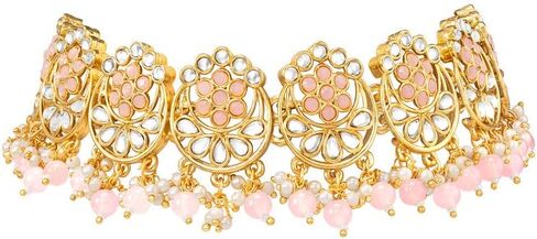 Aheli Traditional Gold Plated Kundan Choker Necklace Jhumki Earring & Maang Tikka Ethnic Jewelry Set Gift for Women in Saudi Arabia