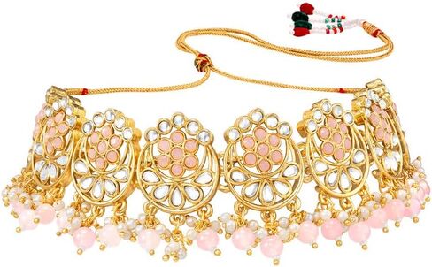 Aheli Traditional Gold Plated Kundan Choker Necklace Jhumki Earring & Maang Tikka Ethnic Jewelry Set Gift for Women in Saudi Arabia