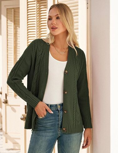 GRACE KARIN Women Cable Knit Cardigan Sweater, Chunky Button Up Sweaters, Long Sleeve Open Front Cardigan in Saudi Arabia