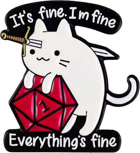 It’s Fine I’m Fine Everything’s Fine Sarcastic Cat Meme Pin Brooch, Natural 1 Critical Fail Enamel Pin, Gift For Sassy Anxious Cat Mom Dnd Player, Stressed But Cute Lapel Badge, Anxiety Humor Brooches, D20 Dice Decorative Jewelry Accessories in Saudi Arabia