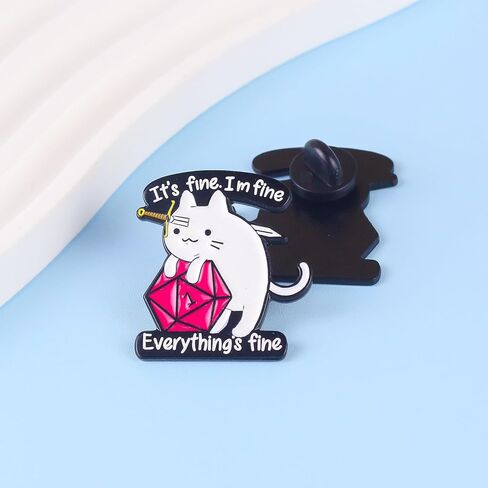 It’s Fine I’m Fine Everything’s Fine Sarcastic Cat Meme Pin Brooch, Natural 1 Critical Fail Enamel Pin, Gift For Sassy Anxious Cat Mom Dnd Player, Stressed But Cute Lapel Badge, Anxiety Humor Brooches, D20 Dice Decorative Jewelry Accessories in Saudi Arabia