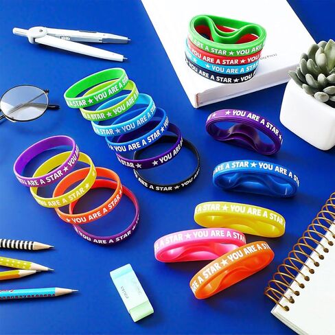 50 Pcs Star Performer Bracelets Star Student Rubber Wristbands 10 Color Reward Silicone Bracelets for Education Activities Student Kids School Classroom Teacher Recognition Award in Saudi Arabia