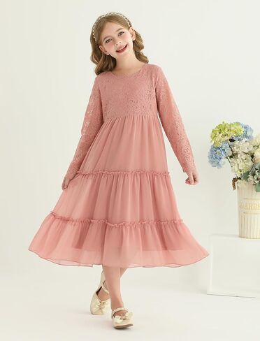 Girls Dresses Elegant Long Sleeve Lace Dress Kid Girl Clothes Size 5-11 Years in Saudi Arabia