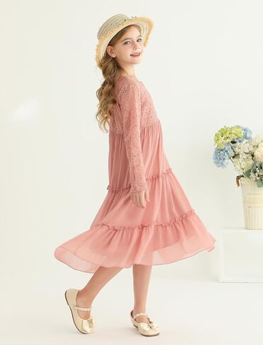 Girls Dresses Elegant Long Sleeve Lace Dress Kid Girl Clothes Size 5-11 Years in Saudi Arabia