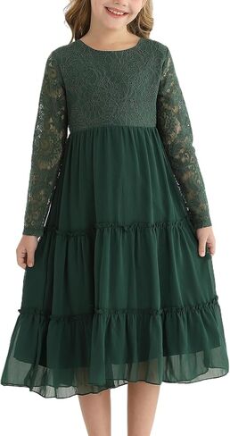 Girls Dresses Elegant Long Sleeve Lace Dress Kid Girl Clothes Size 5-11 Years in Saudi Arabia