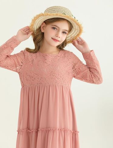 Girls Dresses Elegant Long Sleeve Lace Dress Kid Girl Clothes Size 5-11 Years in Saudi Arabia