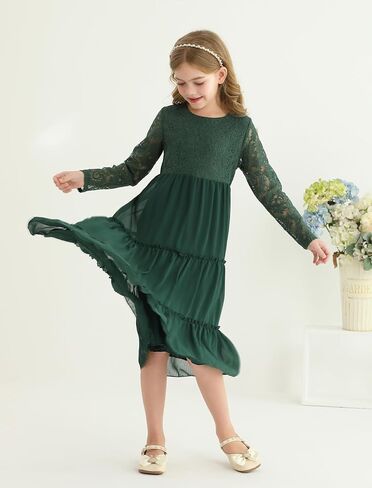 Girls Dresses Elegant Long Sleeve Lace Dress Kid Girl Clothes Size 5-11 Years in Saudi Arabia