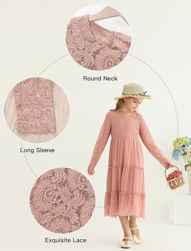 Girls Dresses Elegant Long Sleeve Lace Dress Kid Girl Clothes Size 5-11 Years in Saudi Arabia