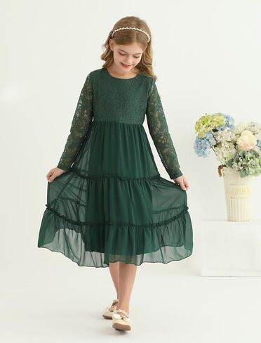 Girls Dresses Elegant Long Sleeve Lace Dress Kid Girl Clothes Size 5-11 Years in Saudi Arabia