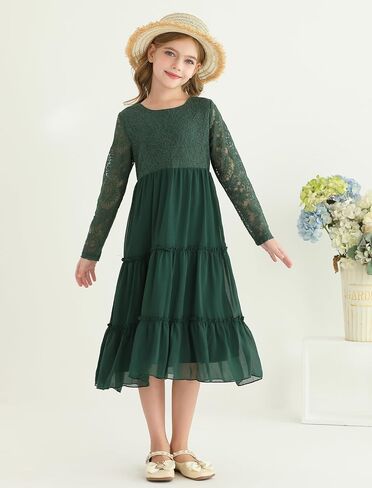 Girls Dresses Elegant Long Sleeve Lace Dress Kid Girl Clothes Size 5-11 Years in Saudi Arabia