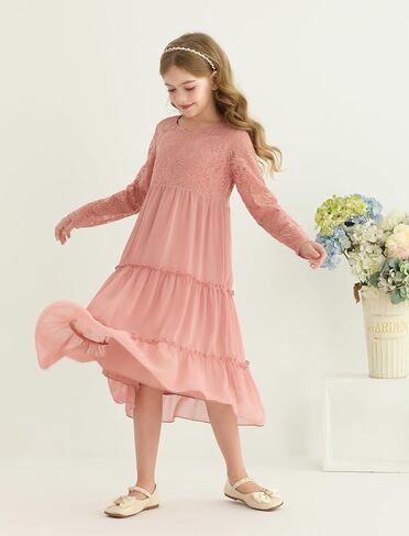 Girls Dresses Elegant Long Sleeve Lace Dress Kid Girl Clothes Size 5-11 Years in Saudi Arabia