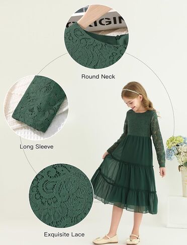 Girls Dresses Elegant Long Sleeve Lace Dress Kid Girl Clothes Size 5-11 Years in Saudi Arabia