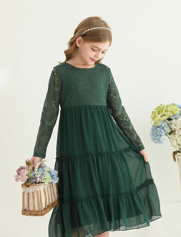 Girls Dresses Elegant Long Sleeve Lace Dress Kid Girl Clothes Size 5-11 Years in Saudi Arabia