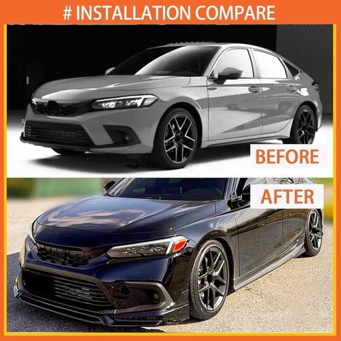 Front Lip Compatibility with 2022-2024 Civic Yofer Style Front Bumper Chin Lip Splitter Spoiler Kit Black in Kuwait