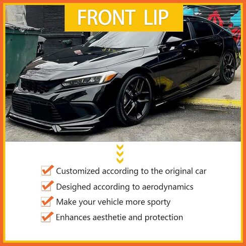 Front Lip Compatibility with 2022-2024 Civic Yofer Style Front Bumper Chin Lip Splitter Spoiler Kit Black in Kuwait